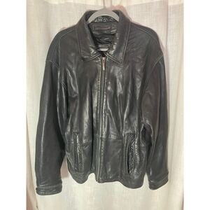 Claiborne Black Leather Lambskin Jacket Menswear Full Zip Style Size L Y2K